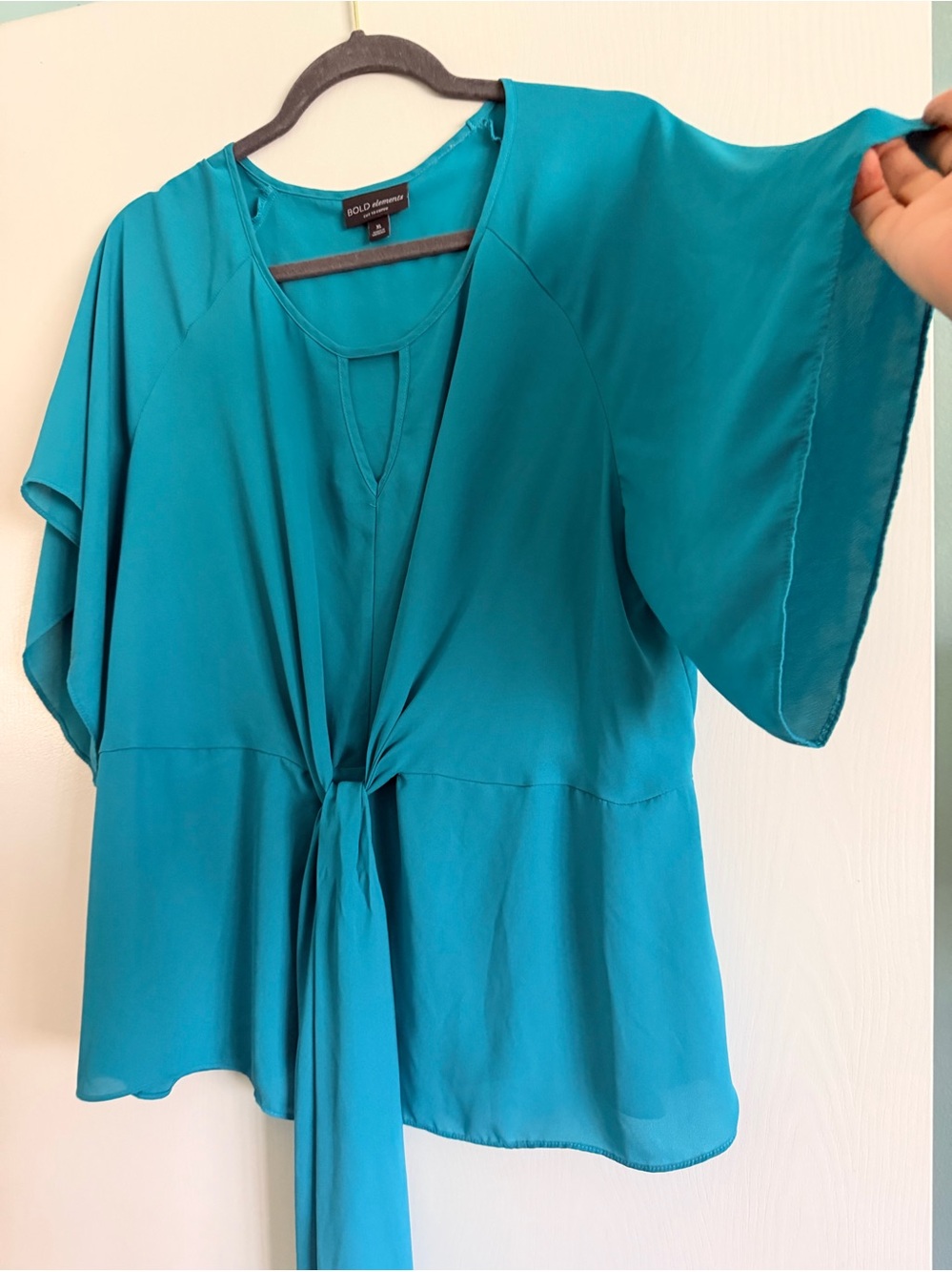 BOLD elements Teal Tie-Front Blouse